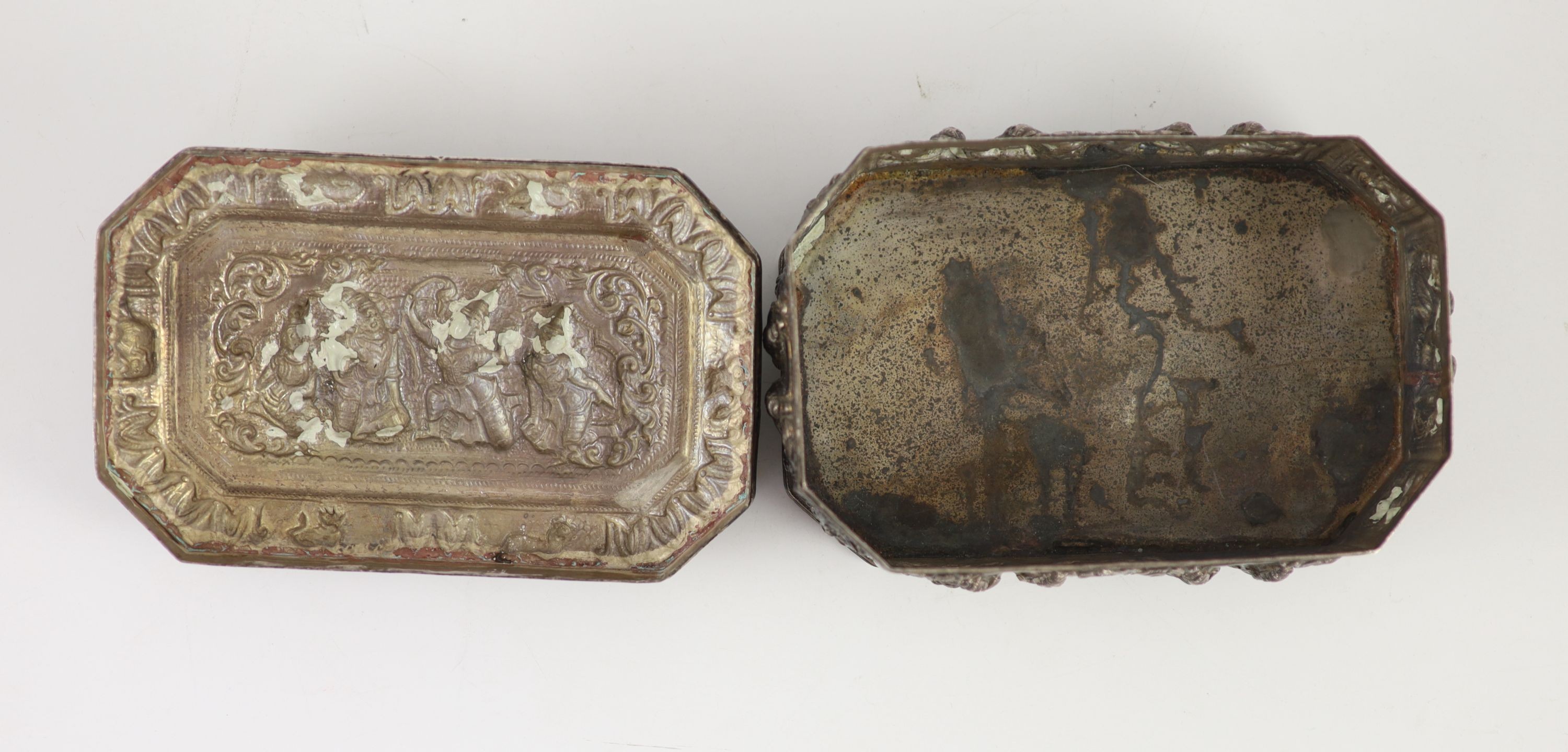 A Burmese embossed silver octagonal box and cover